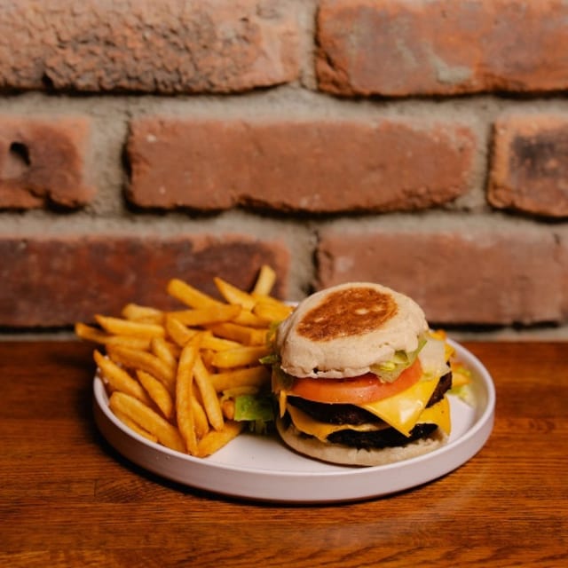 Cheeseburger with fries or salad.