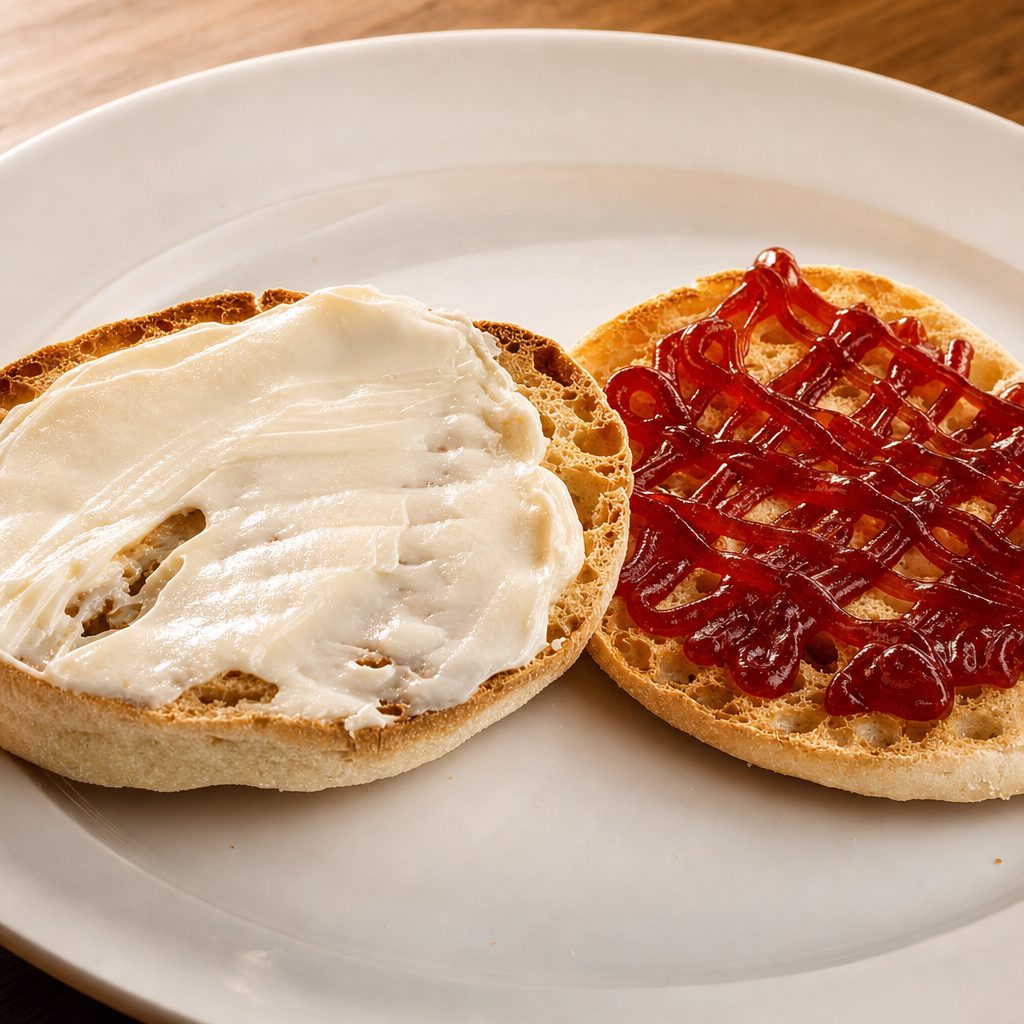 Toasted English Muffin with Butter and Jam.