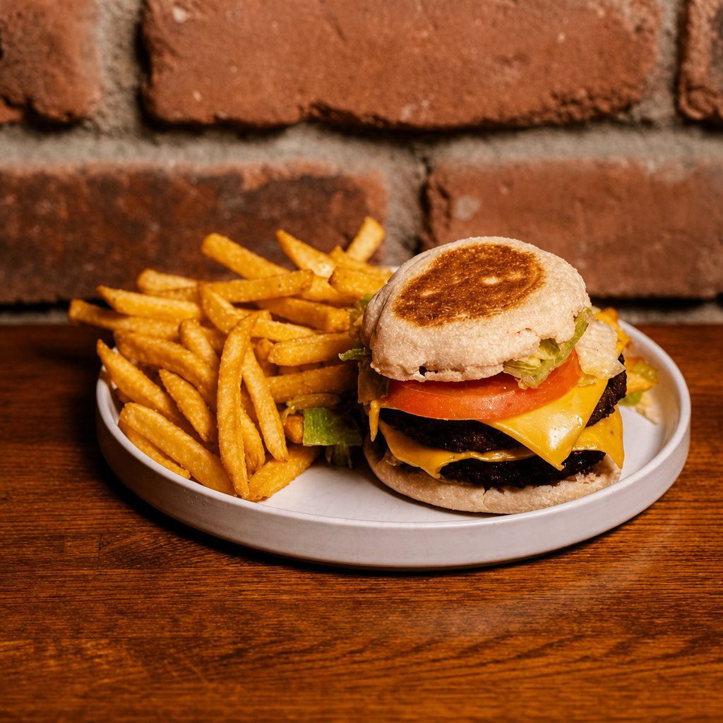 Cheeseburger with fries or salad.