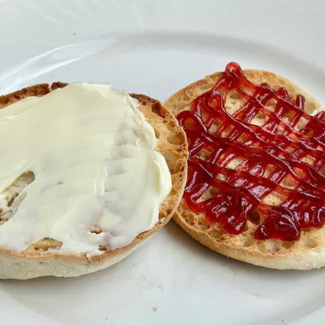 Toasted English Muffin with Butter and Jam.
